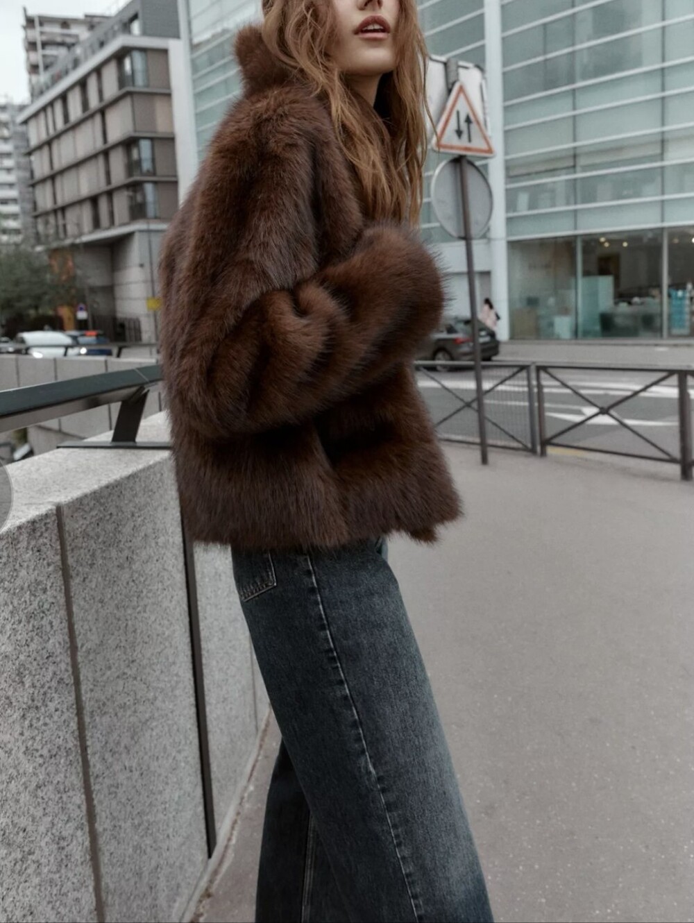 Zara REVERSIBLE DOUBLE FACED FAUX FUR JACKET  (XS)